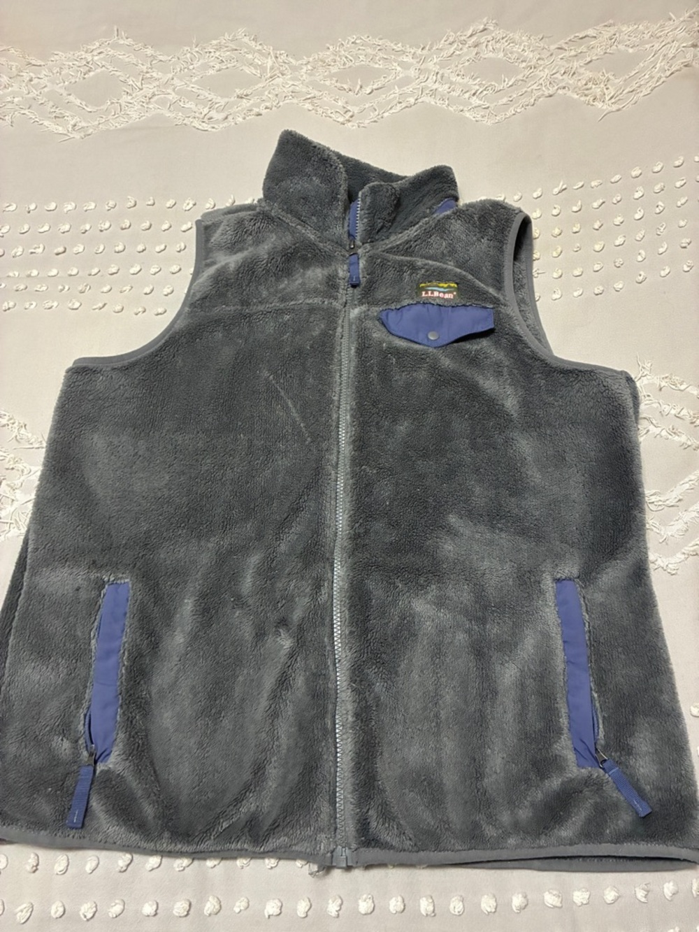 L.L. Bean Gray Fleece Vest with Blue Trim